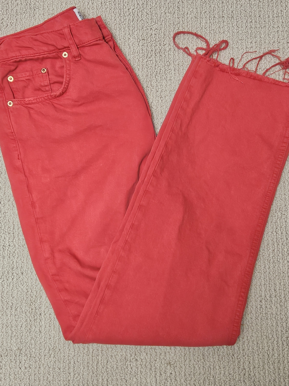 ​BDG Urban Outfitters Pax High-Rise Straight Leg Red Jeans Button Fly Raw Hem